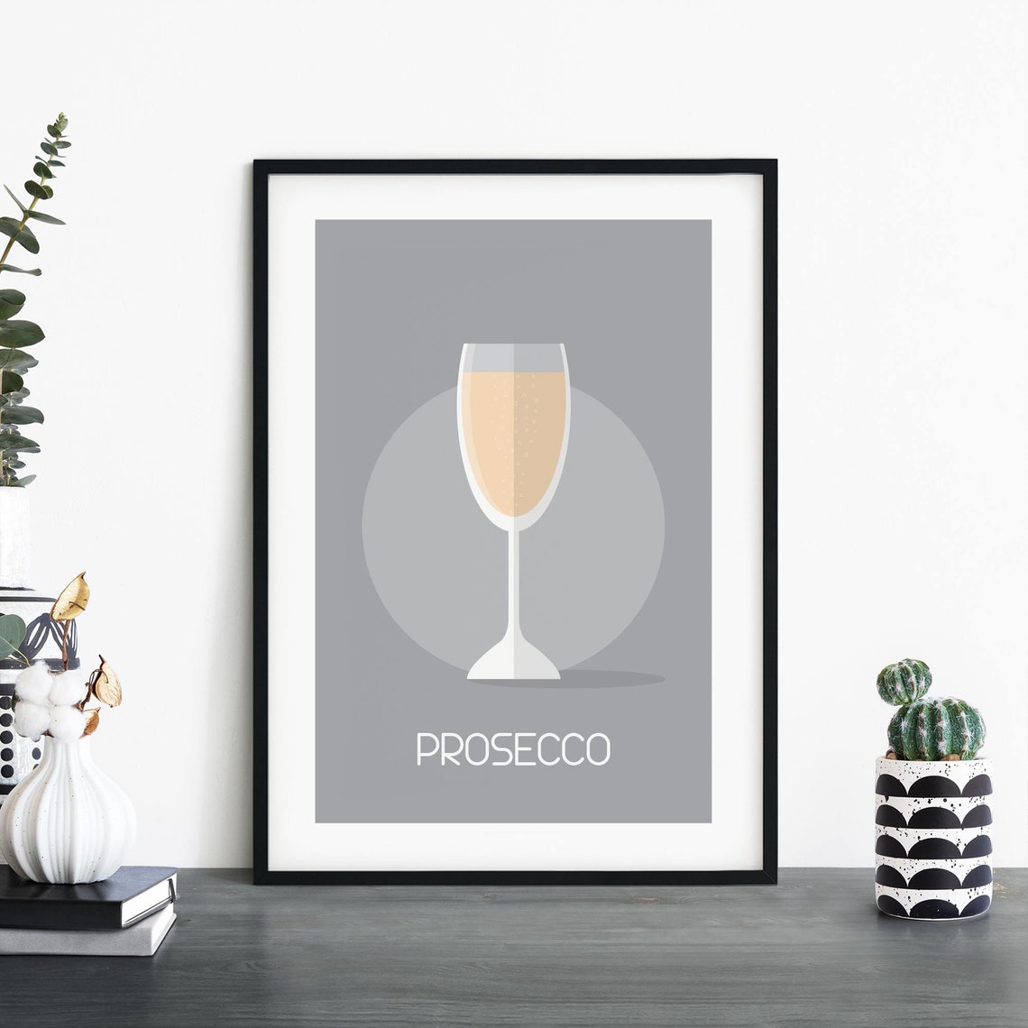 Prosecco Gray Minimalist Champagne Flute Illustration Poster