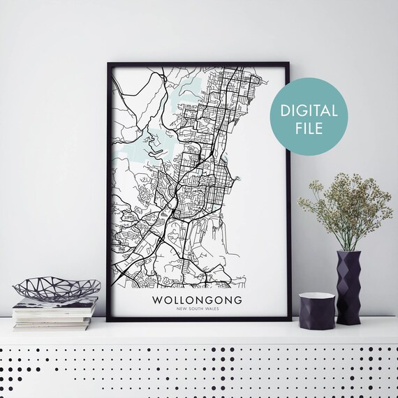 Wollongong New South Wales Coastal City Street Map Travel Poster