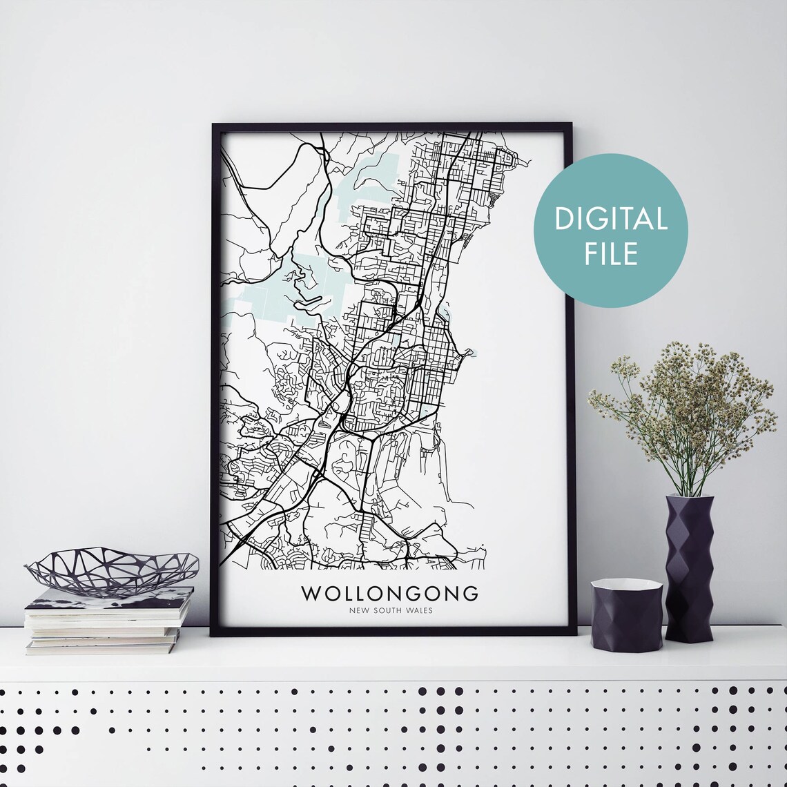 Wollongong New South Wales Coastal City Street Map Travel Poster