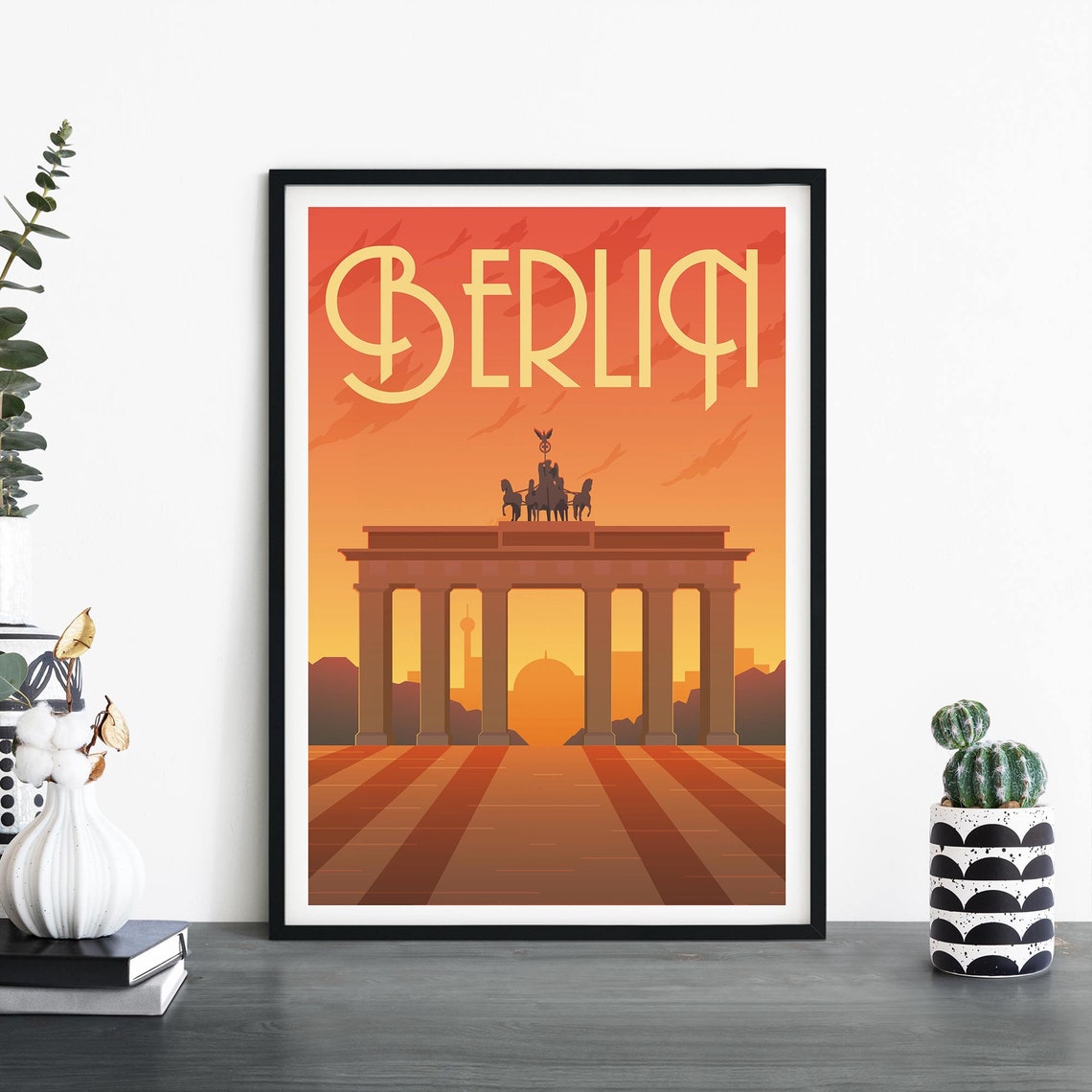Berlin Germany Vintage Travel Poster Featuring Brandenburg Gate Sunset