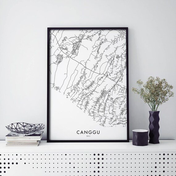 Canggu Bali Indonesia Minimalist Surf Town Map Line Art Poster