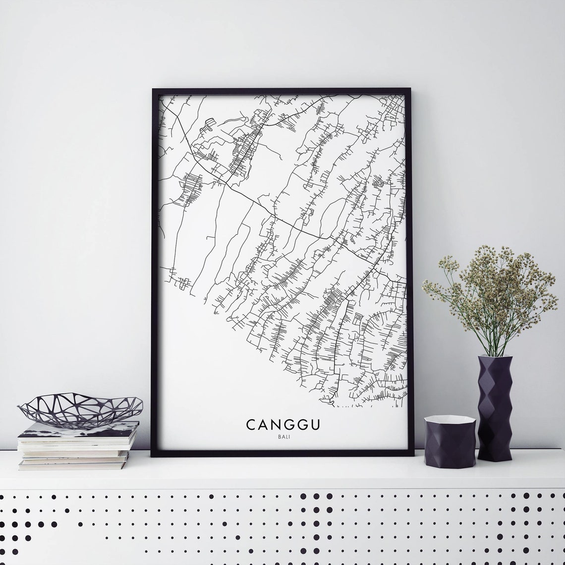 Canggu Bali Indonesia Minimalist Surf Town Map Line Art Poster