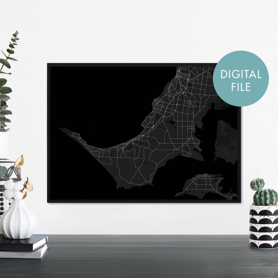 Mornington Peninsula Australia Dark Charcoal City Map Art Poster