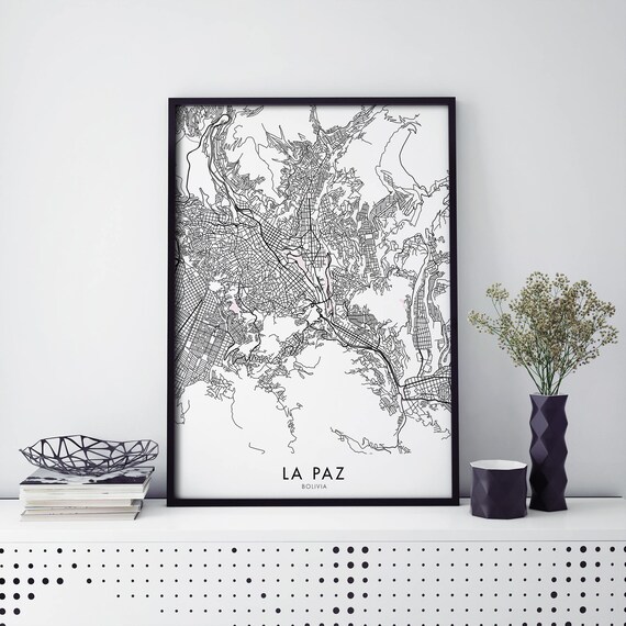 La Paz Bolivia Andes Minimalist Black Street City Map Poster