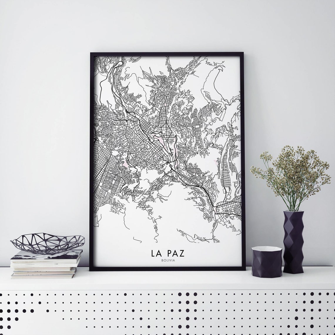 La Paz Bolivia Andes Minimalist Black Street City Map Poster