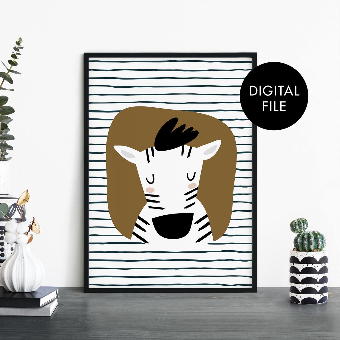 Cute Smiling Zebra Digital Download Kids Nursery Animal Poster