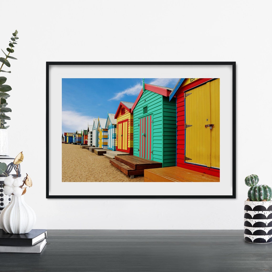 Brighton Beach Rainbow Bathing Boxes on Sand Beach Photo Poster