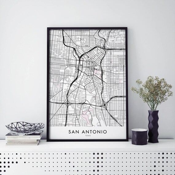 San Antonio Texas Crisp Modern City Street Map Monochrome Poster