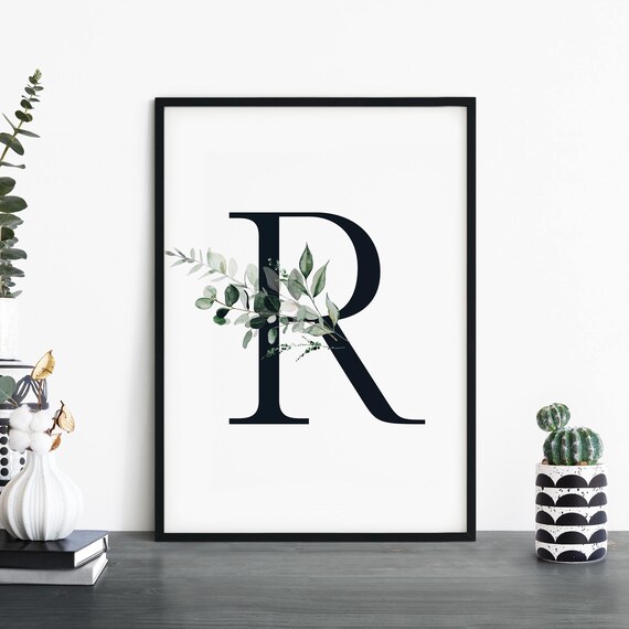 Letter R Botanical Monogram Eucalyptus Greenery Initial Poster
