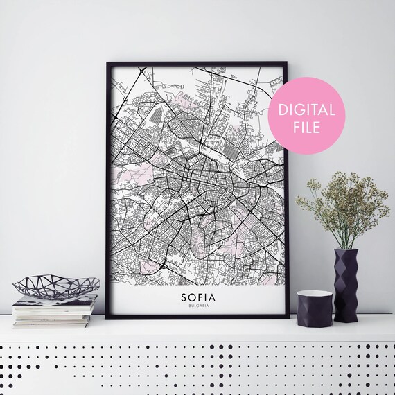 Sofia Bulgaria Detailed City Map Street Digital Download File Poster
