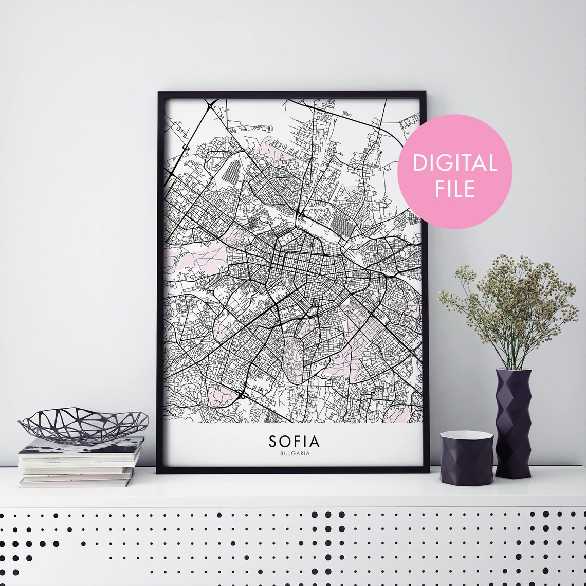 Sofia Bulgaria Detailed City Map Street Digital Download File Poster