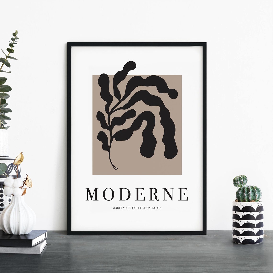 Moderne No 03 Modern Art Poster With Black Wavy Seaweed Shape