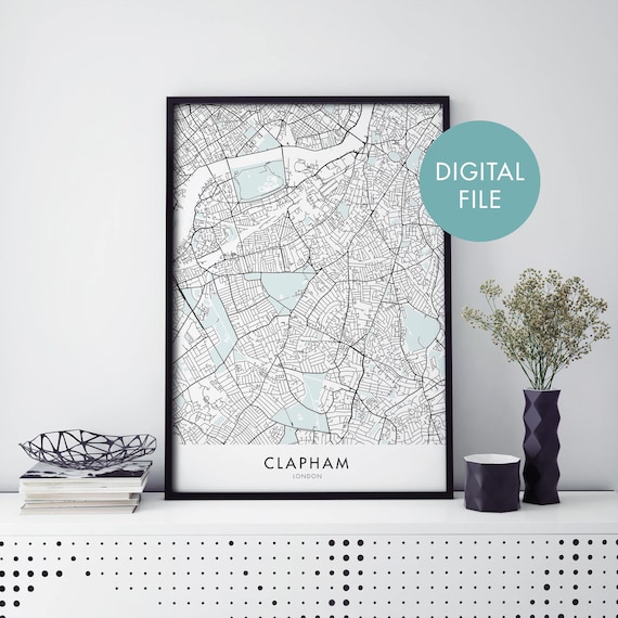 Clapham London District Minimalist Street Map City Poster Digital File
