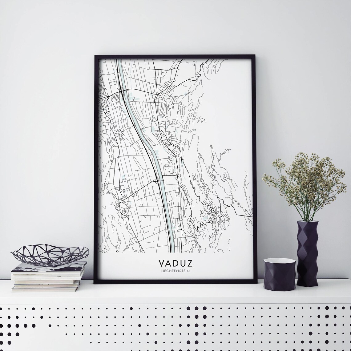 Vaduz Liechtenstein Minimalist Black City Map Street Art Poster