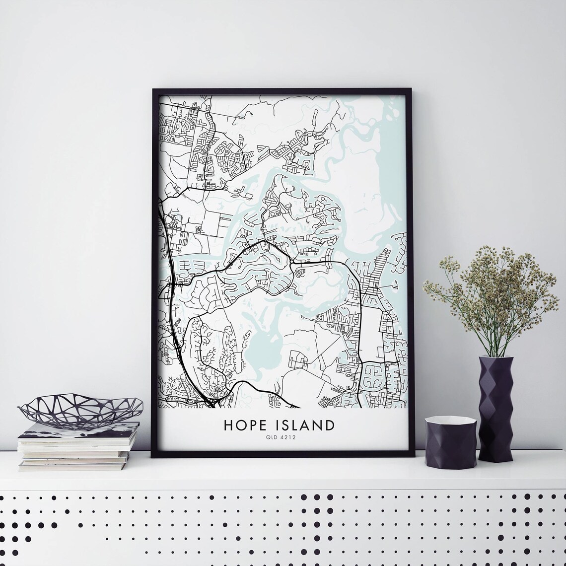 Hope Island Gold Coast Australia Map Art Print