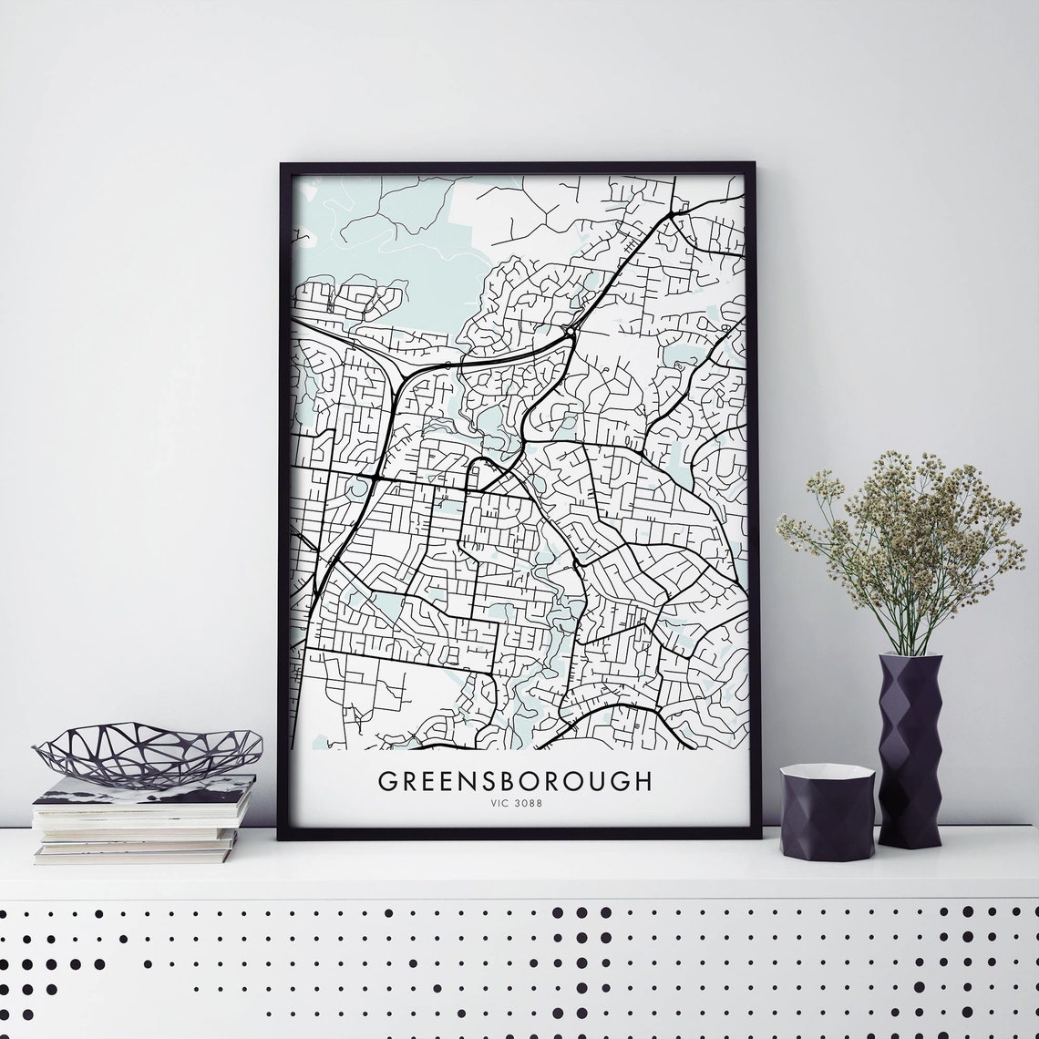 Greensborough Melbourne Minimalist Black and White Map Poster