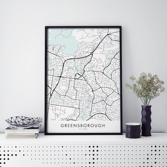 Greensborough Melbourne Minimalist Black and White Map Poster