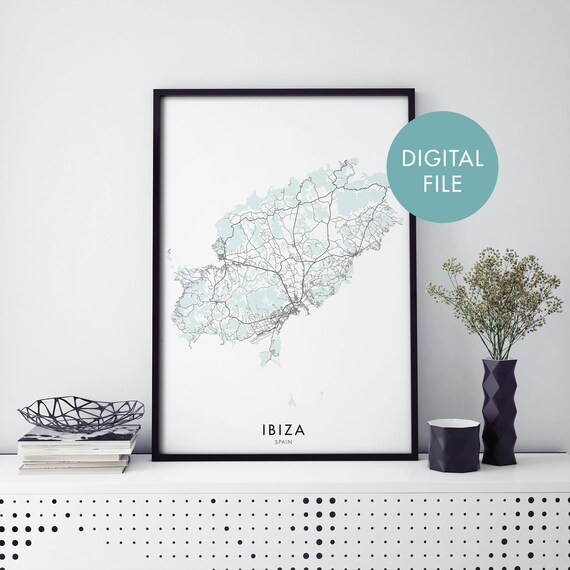 Ibiza Spain Minimalist Island Map Digital File Line Art Poster