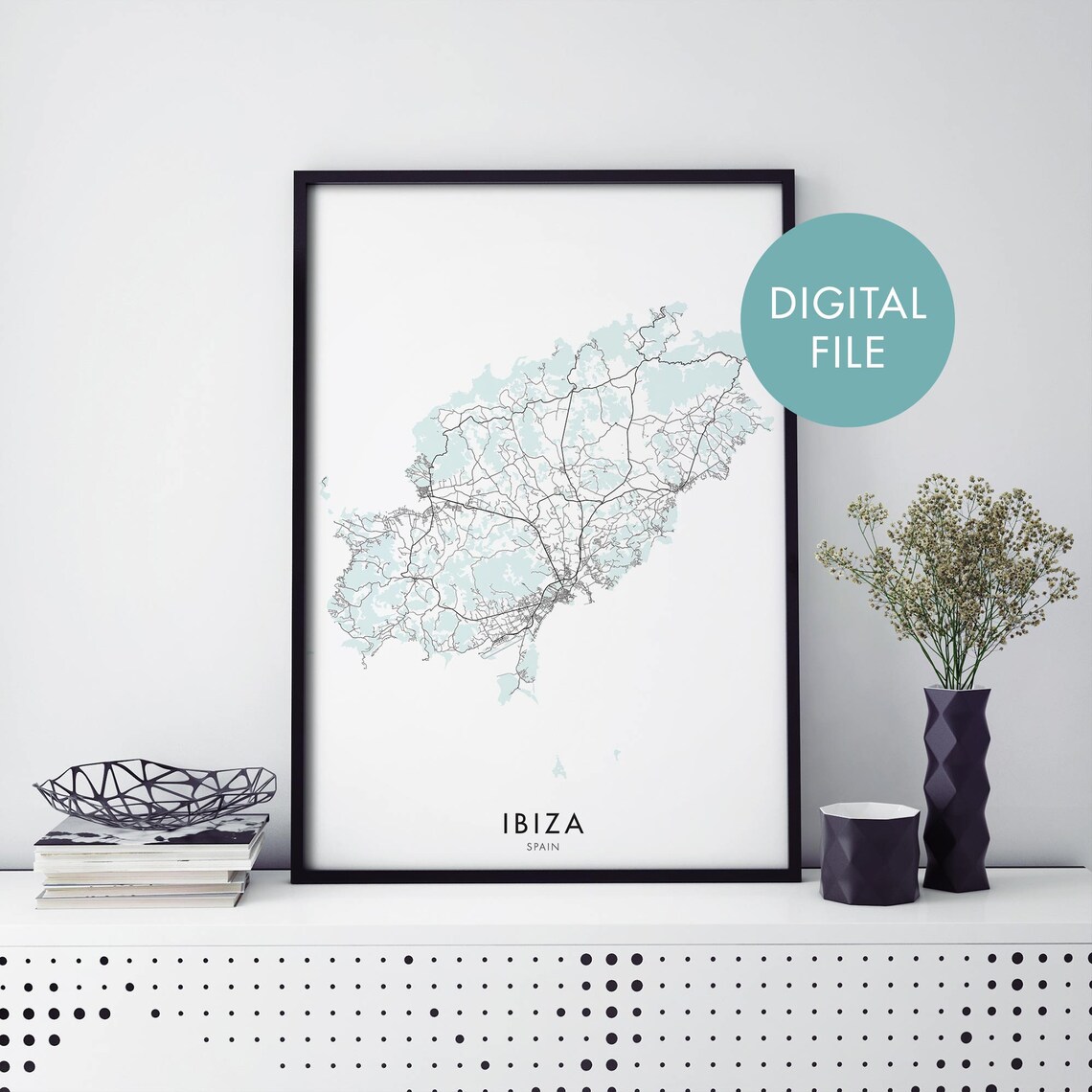 Ibiza Spain Minimalist Island Map Digital File Line Art Poster