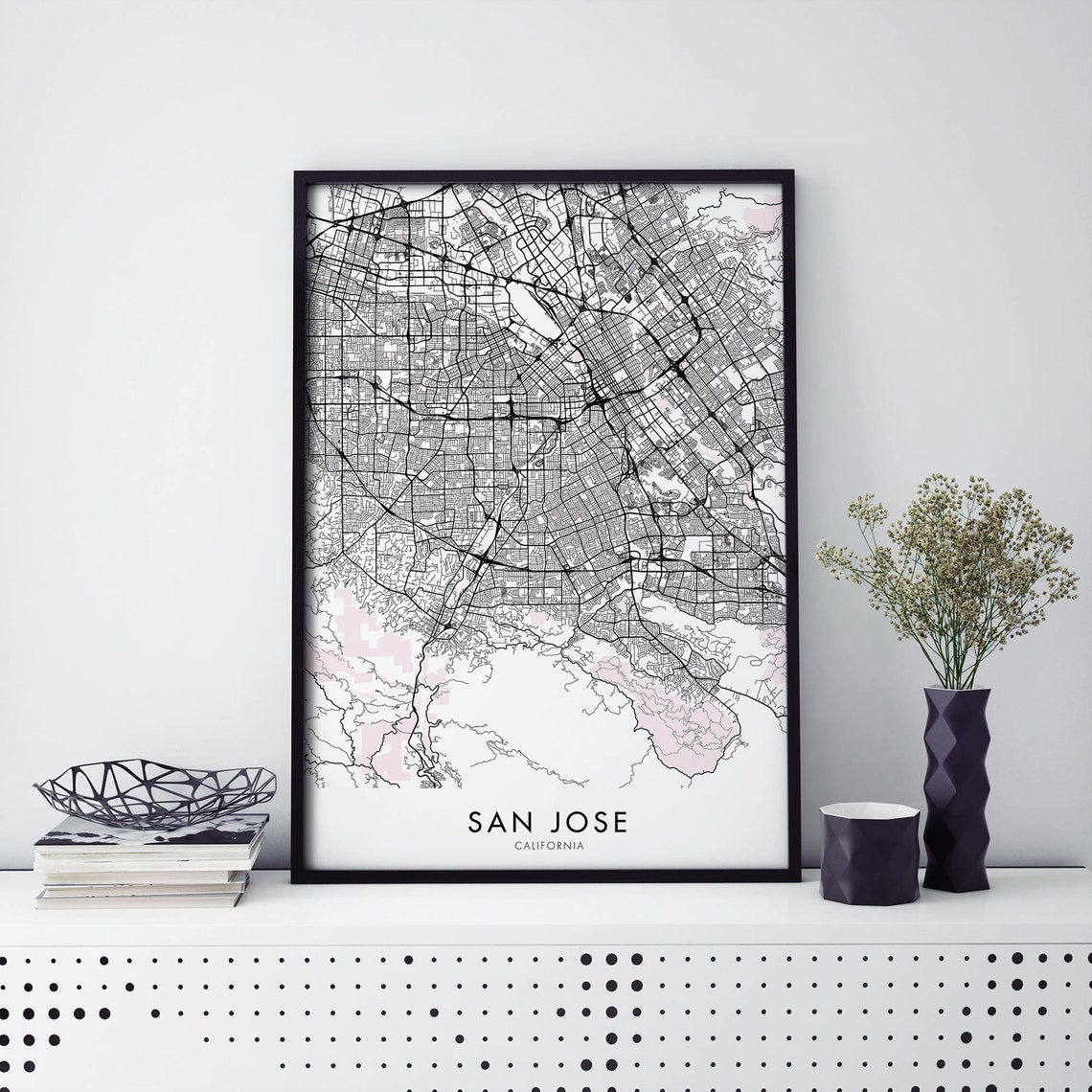 San Jose California Silicon Valley Black White City Street Map Poster