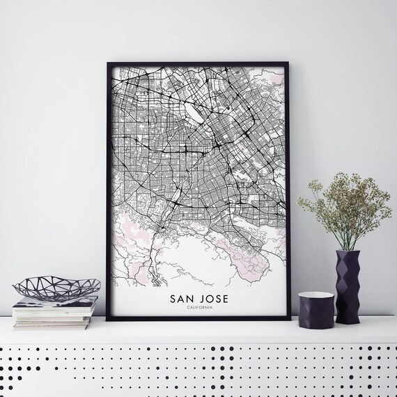 San Jose California Silicon Valley Black White City Street Map Poster
