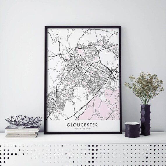 Gloucester England Detailed Street Map Poster Multiple Sizes