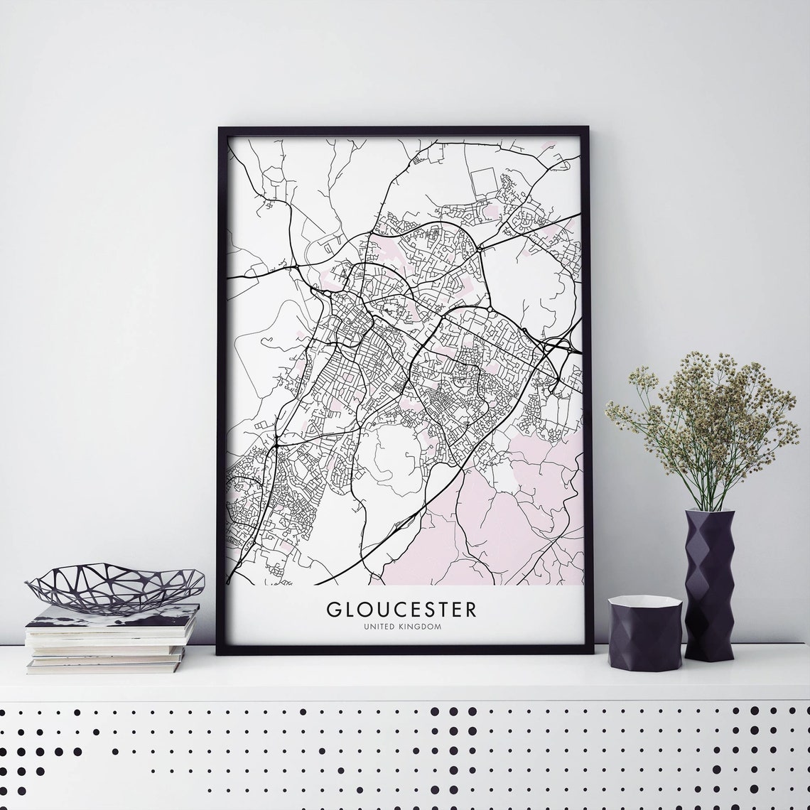 Gloucester England Detailed Street Map Poster Multiple Sizes