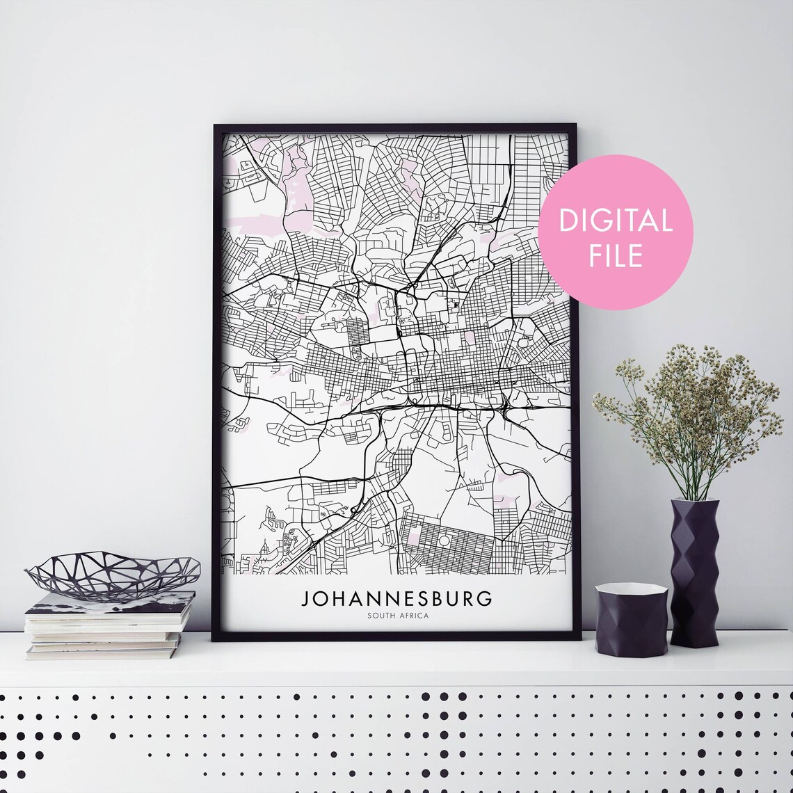 Johannesburg South Africa City Street Map Minimalist Art Poster