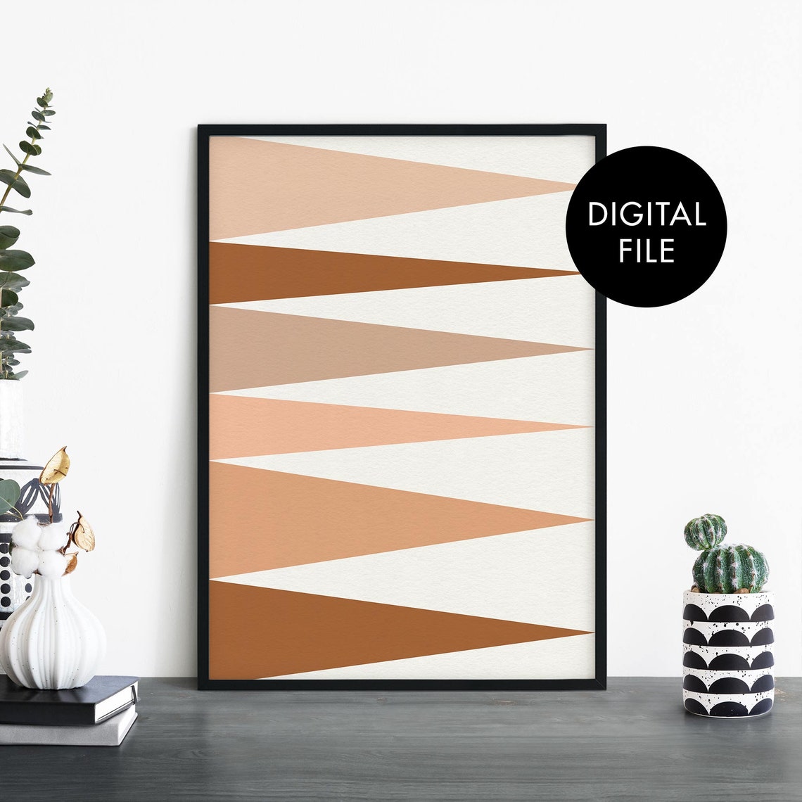 Terracotta Triangles Geometric Abstract Mid Century Modern Art Poster