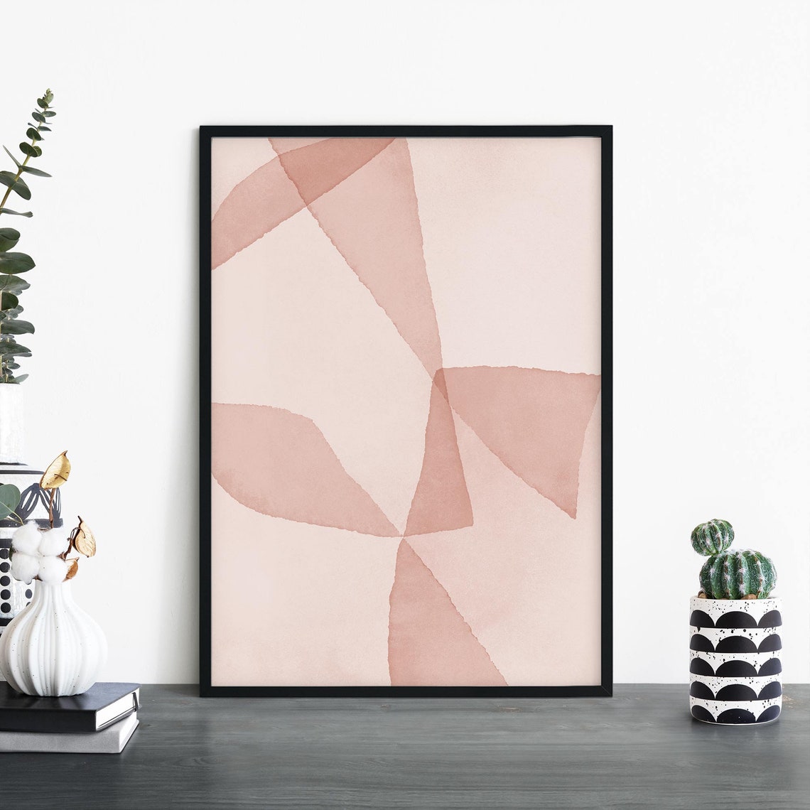 Blush Pink Watercolor Geometric Shapes Modern Abstract Art Print
