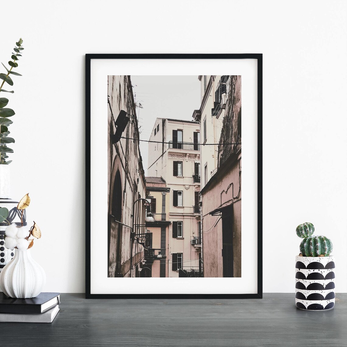 Narrow Old European Street Sepia Tall Weathered Buildings Poster