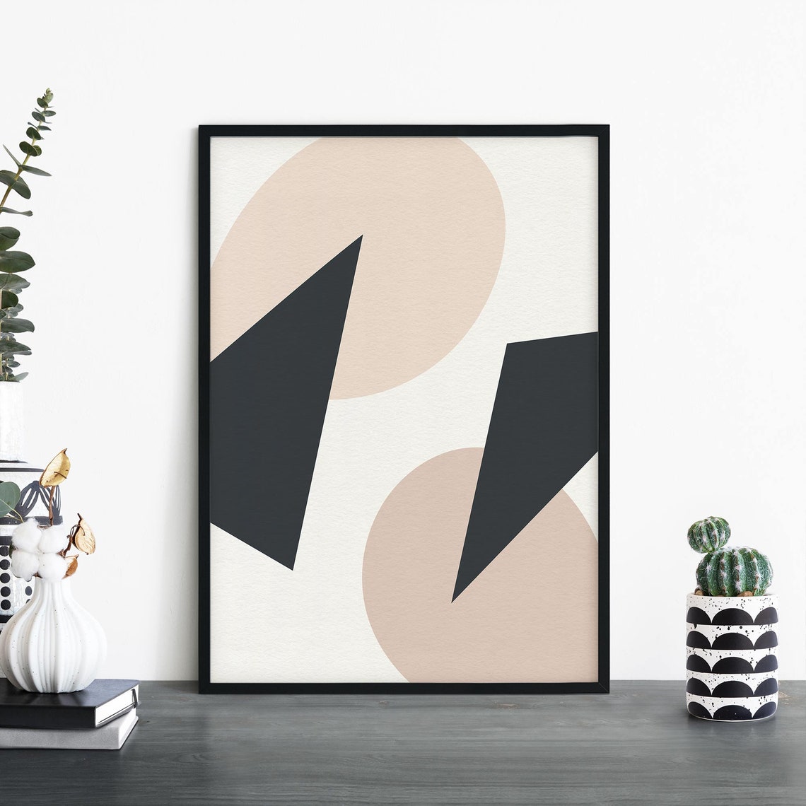 Organic Hues No5 Geometric Abstract Blush Black Framed Poster