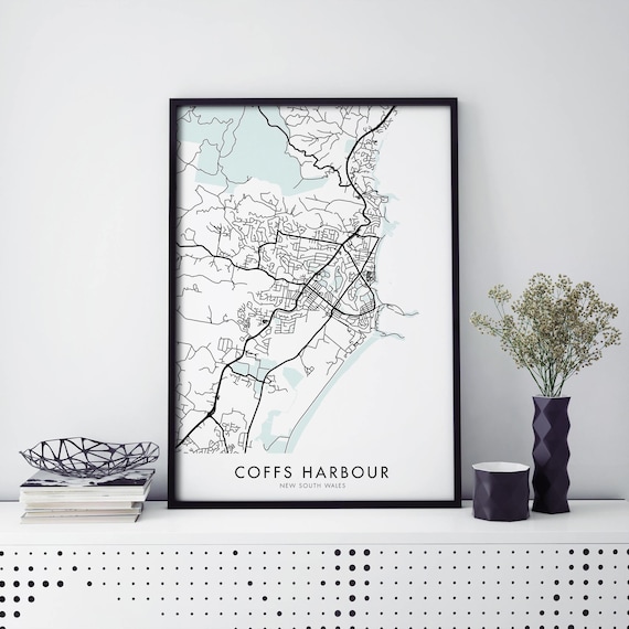 Coffs Harbour New South Wales City Map Poster Minimal Teal Art