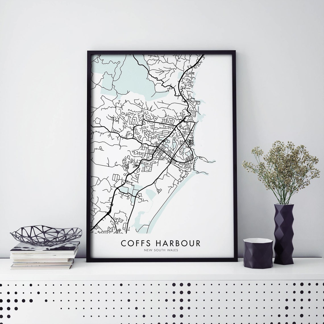 Coffs Harbour New South Wales City Map Poster Minimal Teal Art