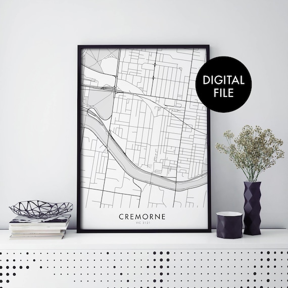 Cremorne Melbourne VIC Minimalist Black Street Map Wall Poster