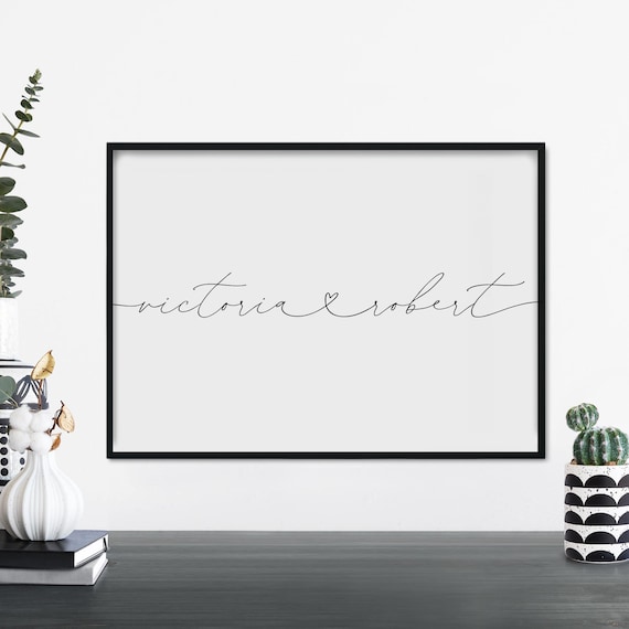Custom Couple Names Script Heart Personalized Love Gift Poster