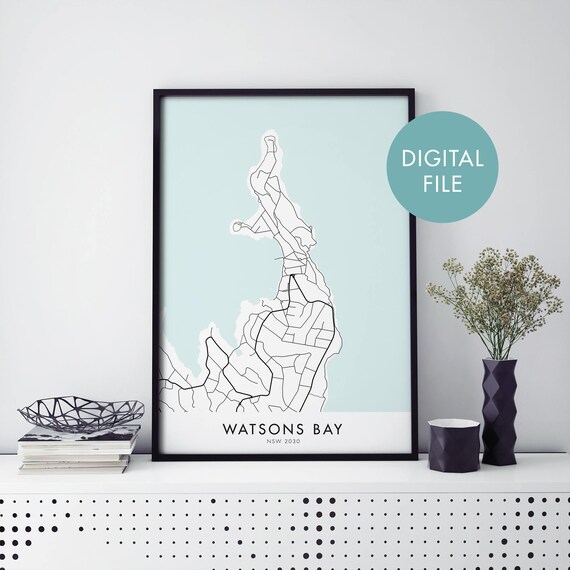 Watsons Bay Sydney NSW Map Pale Blue Coastal Minimalist Poster