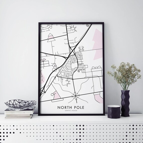 North Pole Santa's House Funny Christmas Street Map Art Print