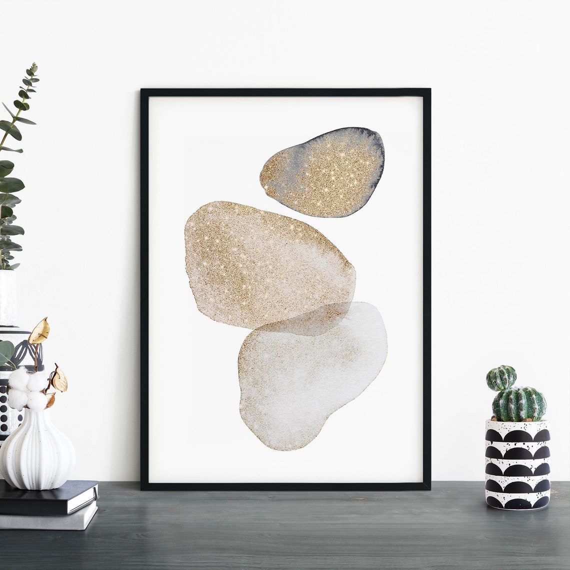 Watercolour Pebbles Gold Glitter Abstract Modern Decorative Poster