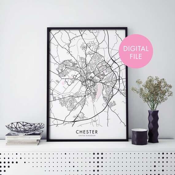 Chester United Kingdom Minimalist City Map Street Line Art Poster