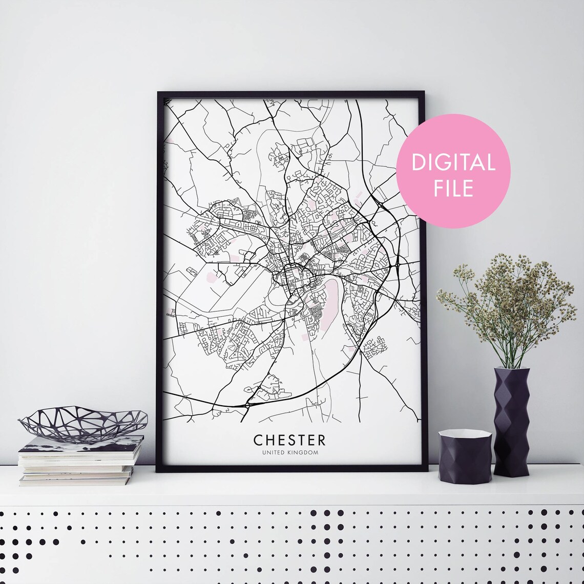 Chester United Kingdom Minimalist City Map Street Line Art Poster