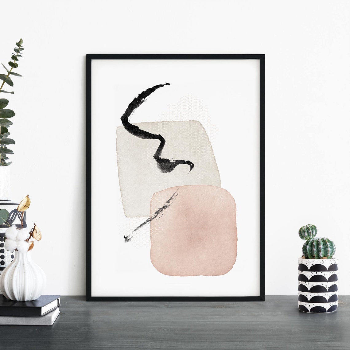 Abstract Rounded Squares Blush Watercolor Minimalist Modern Wall Art
