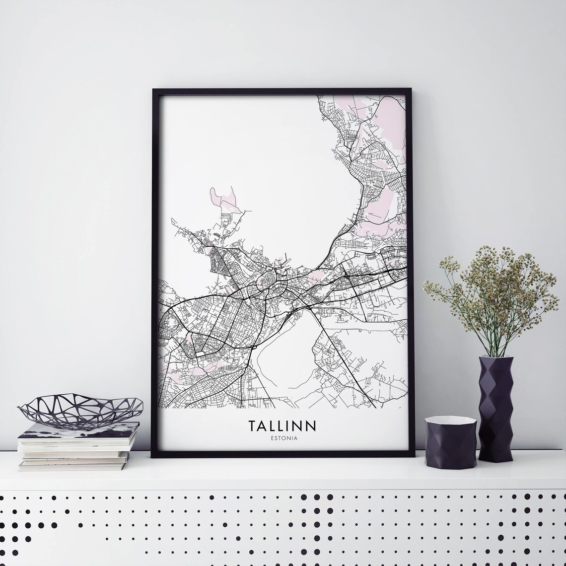 Tallinn Estonia Monochrome Minimalist City Street Map Art Poster