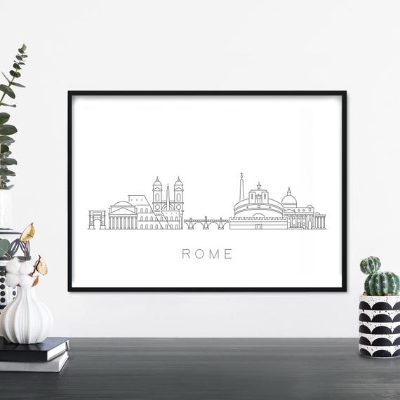 Rome City Skyline Linear Illustration Print Wall Art 4x6 5x7 A4 A3 A2 A1