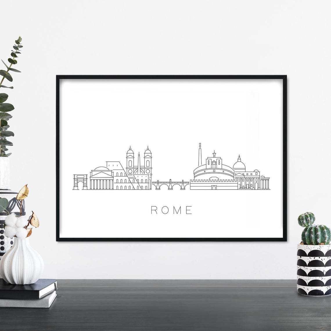 Rome City Skyline Linear Illustration Print Wall Art 4x6 5x7 A4 A3 A2 A1