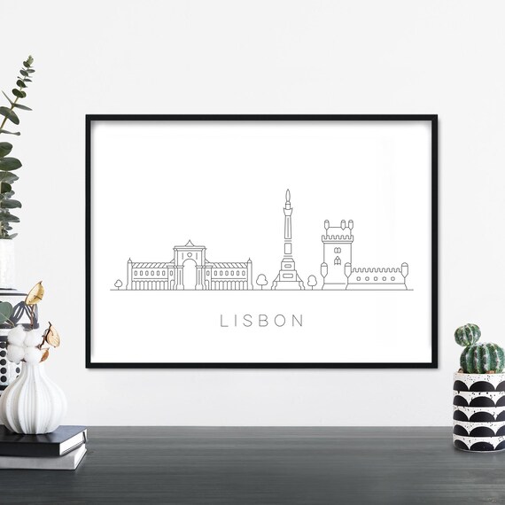 Lisbon Skyline Line Art Poster Belem Tower Portugal Travel Gift