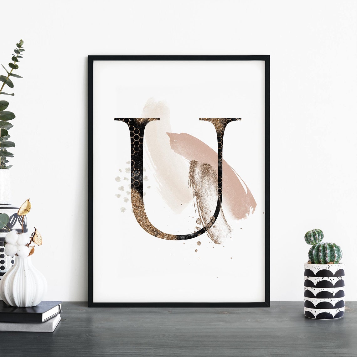 Letter U Alphabet Abstract Print Wall Art 4x6 5x7 A4 A3 A2 A1