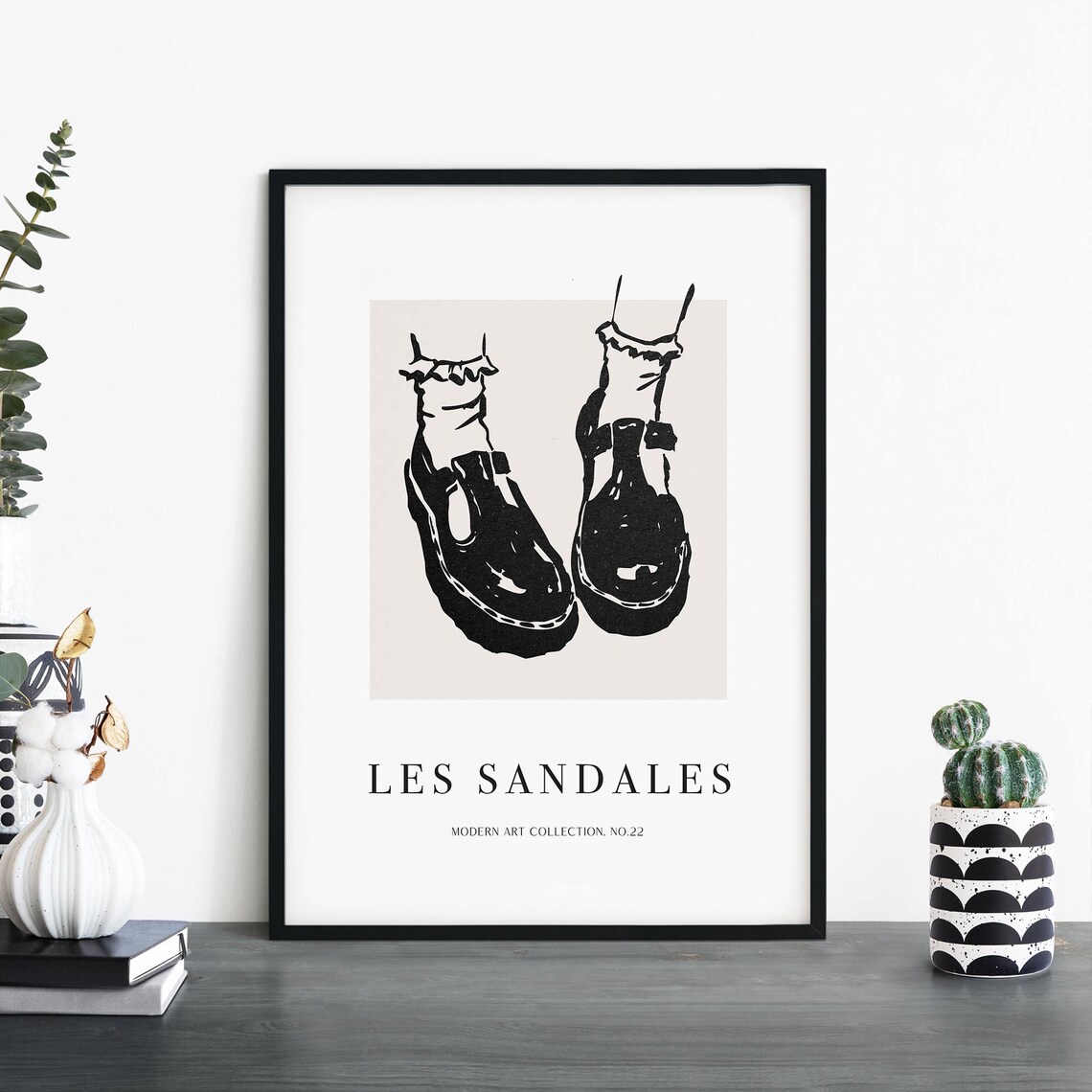 Les Sandales Mary Jane Shoes Bold Sketch French Fashion Poster