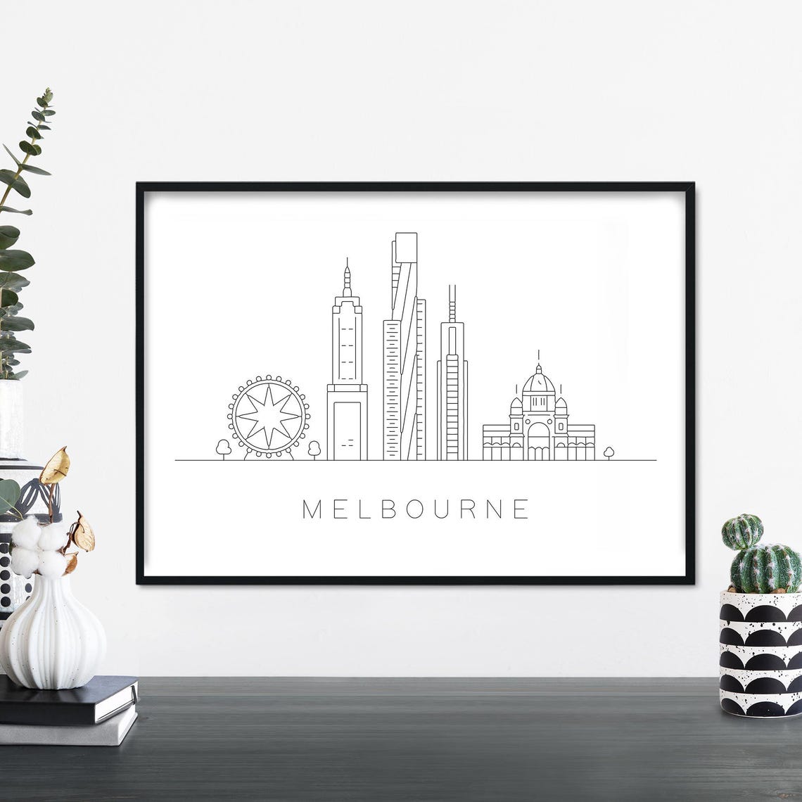 Melbourne City Skyline Linear Illustration Print Wall Art 4x6 5x7 A4 A3 A2 A1