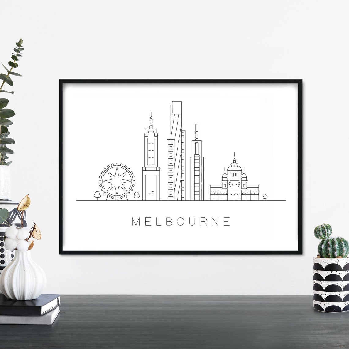 Melbourne City Skyline Minimal Line Art Illustration Travel Poster